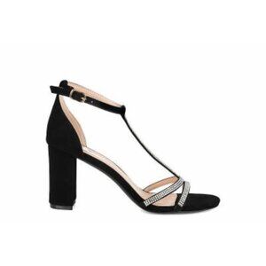 Black Rhinestone Ankle Strap Heels Size 8 Open Toe Clear PVC T-Strap